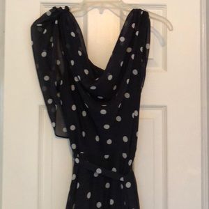 Beautiful navy polka dot dress with wait tie.